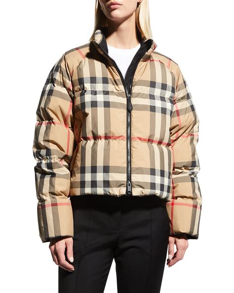 burberry logo patch hooded puffer jacket|burberry check cropped puffer jacket.